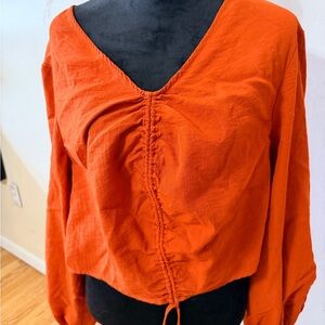 Eloquii Orange V-Neck Ruched Top